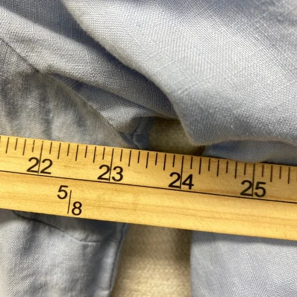 Sag Harbor Womens Blue 100% Linen Floral Embroidered Roll Tab Shirt Large VTG - Picture 6 of 11